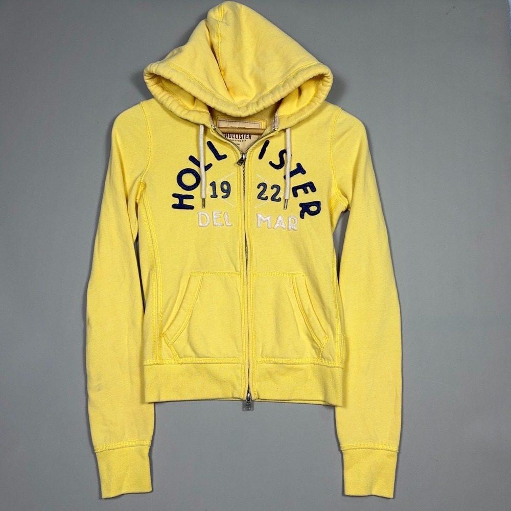 Vintage Hollister Hoodie Womens Size XS Logo Graphic Yellow Surf Y2K